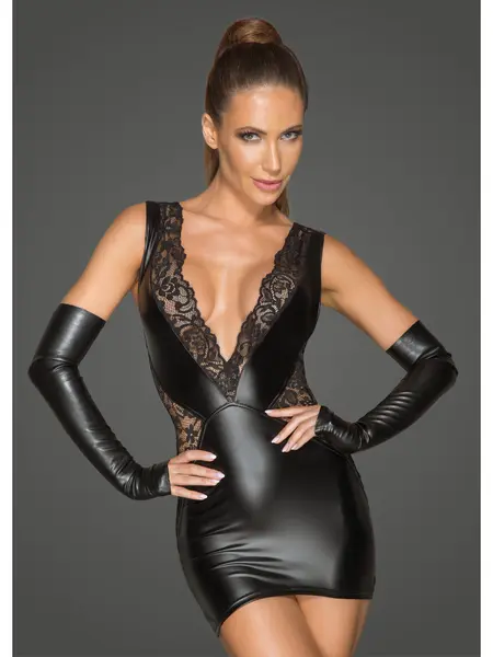 M - Rochie din imitatie de piele F212 Negru