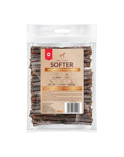 MACED Super Premium Softer economy pack 500 g Recompense caini, cu carne de vita si morcovi