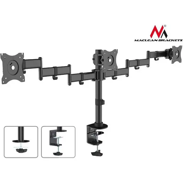 MACLEAN Maclean MC-691 Triple Desk Mount Monitor Arm 360 ° Adjustable Bracket 13-27 Inch