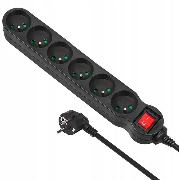 MACLEAN Priza Maclean MCE225, 6 prize, 1,5 m, negru