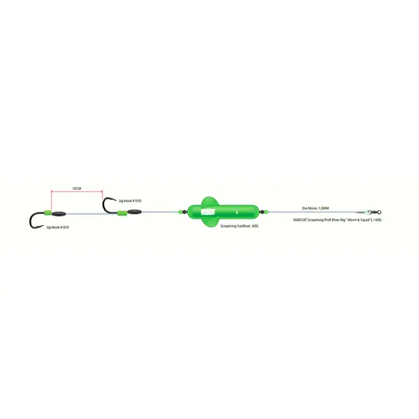 MADCAT Screaming Profi River Rig Worm & Squid 1.00mm Nr.10/0 180cm 60g
