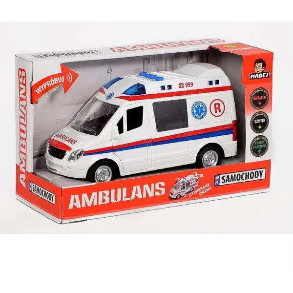 Madej Ambulanta de jucarie Madej Ambulance, cu lumini si sunete, usi mobile