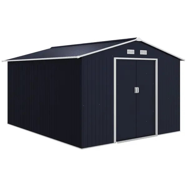 Magazie de Depozitare de 277x322x192cm din Metal pentru Unelte de Gradina cu Usi Glisante Duble, Gri Inchis Outsunny | Aosom RO