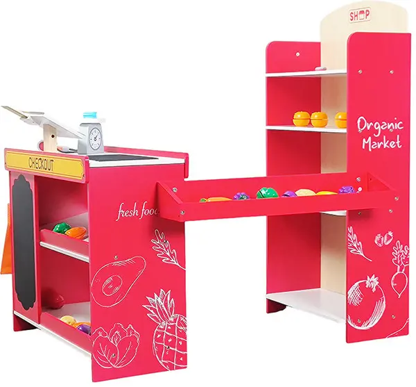 Magazin de jucării din lemn Smart Baby - cu accesorii, roșu