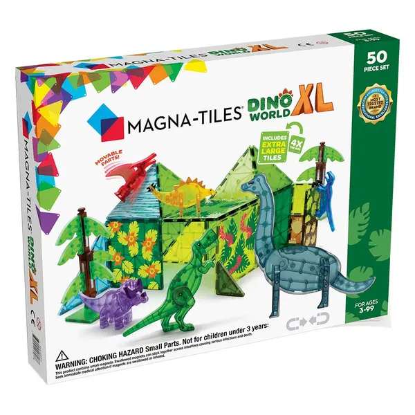 Magna-Tiles Dino World XL, set magnetic 50 de piese multicolor