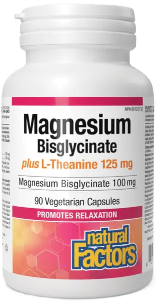 Magnesium Bisglycinate + L-Theanine, 100 mg/120 mg, 90 capsule, Natural Factors