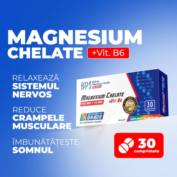 Magneziu Bisglicinat (chelat), 100 mg, 30 comp.
