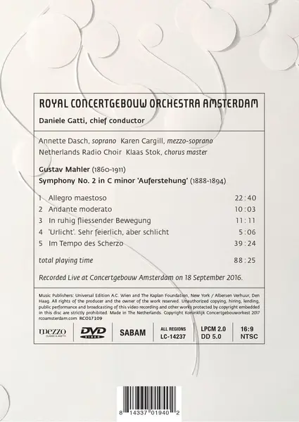 Mahler: Symphony No. 2 in C minor "Resurrection" (DVD) | Annette Dasch, Karen Cargill, Royal Concertgebouw Orchestra, Daniele Gatti