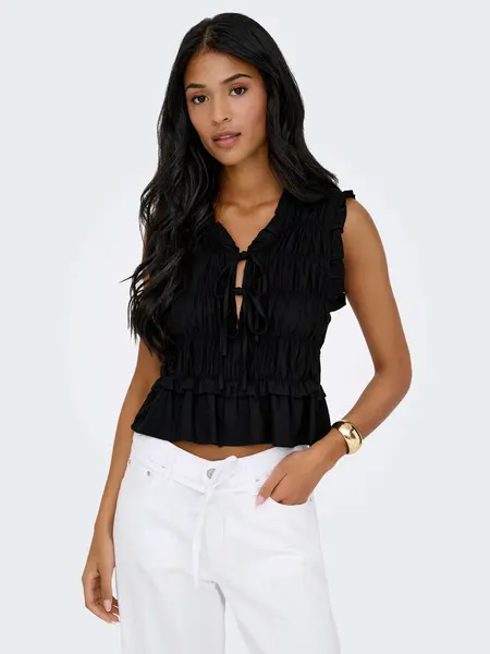 Maiou Onlgoa S/s Linen Bl Frill Top Cc Pnt