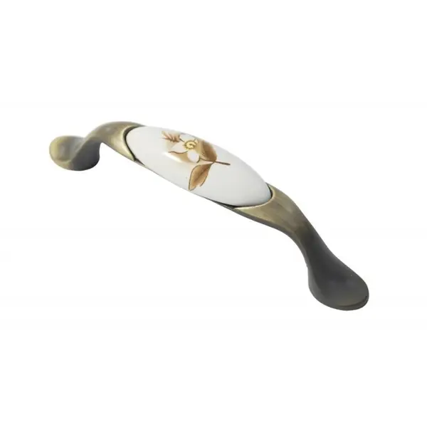 Maner Ceramica Model W0520/701A, 96 mm, Finisaj Antic Auriu/Floare Crem