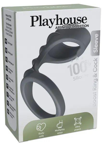 Manson cu inel penian Playhouse Affinity - Boost Ring & Cock Sleeve, pentru stimulare intensa, negru