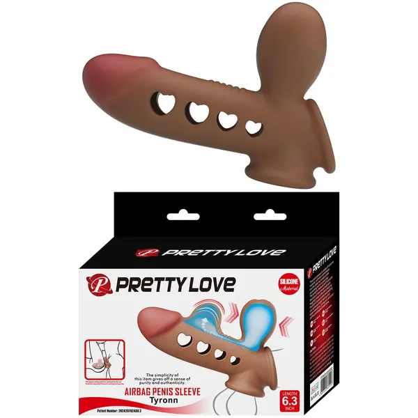 Manson cu pernă de aer Pretty Love - Tyronn, silicon moale, stimulare pulsantă, inel testicular, culoare maro