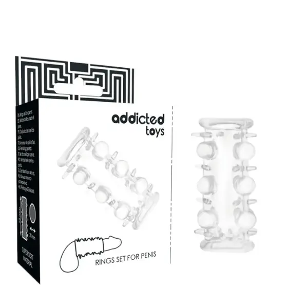 Manșon pentru penis ADDICTED TOYS Rings Set For Penis, pentru îngroșare și stimulare, textură cu bile și puncte, lungime 7.2 cm, transparent