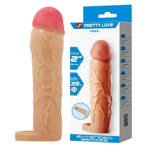 Manșon PRETTY LOVE Hani, pentru extensia și îngroșarea penisului, cu inel pentru testicule, +5 cm în lungime, culoarea pielii