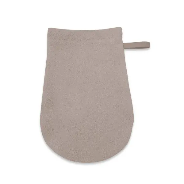 Manusa de baie, Qmini, Pentru bebelusi, 12x21 cm, Din tricot termo-terry din bambus, Materiale certificate Oeko Tex Standard 100, Mocha