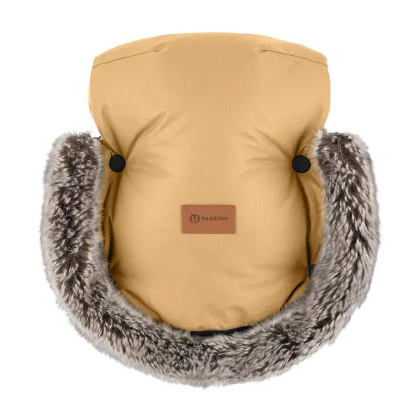 Manusi calduroase pentru carucior, Petite&Mars, Furry, Cu blanita detasabila, Pentru vremea rece, Potrivite pentru orice carucior, Impermeabile, Inchidere prin capse, Elegant Caramel