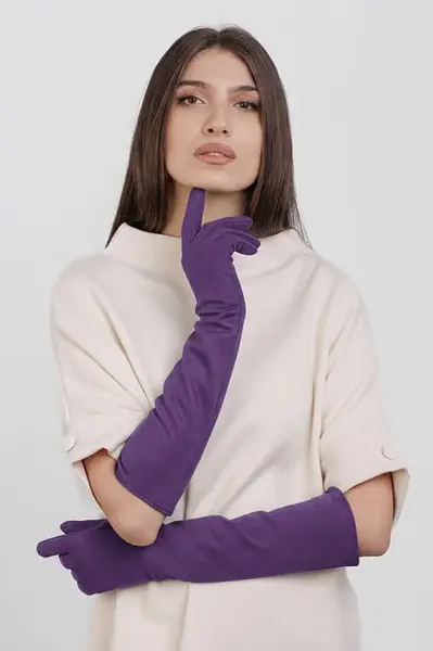 Manusi dama foarte lungi si simple din material textil catifelat mov