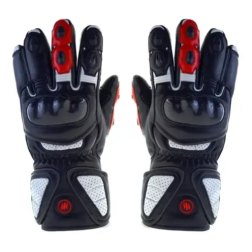 Manusi de motocicleta incalzite Glovii GDBL, cu acumulator si incarcator, Negru/Alb/Rosu, L