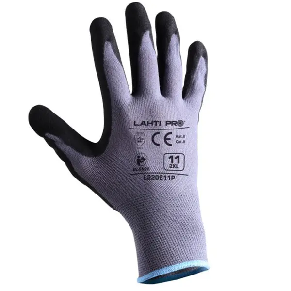Manusi nitril Lahti PRO L220610K, marimea 10/XL, cu poliester-poliamida, palma acoperita cu nitril texturat