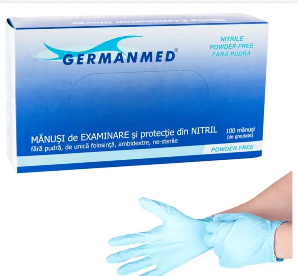 Mănuși unică folosință nitril nepudrat 100 buc/cutie Germanmed Mănuși unică folosință nitril nepudrat 100 buc/cutie Germanmed marimea L