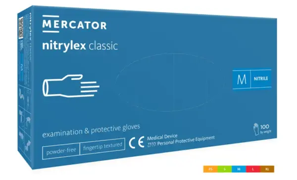 Mănuși unică folosință nitril nepudrat albastru 100 buc Mercator Nitrylex Classic mărimea L Mănuși unică folosință nitril nepudrat albastru 100 buc Mercator Nitrylex Classic mărimea L