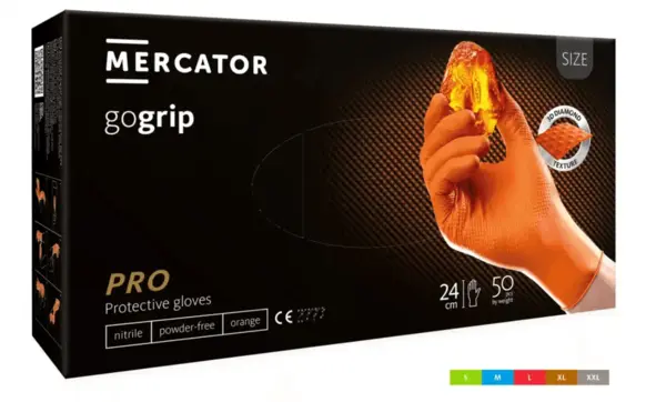 Mănuși unică folosință nitril nepudrat portocaliu 50 buc Mercator Gogrip mărimi M, XXL Mănuși unică folosință nitril nepudrat portocaliu 50 buc Mercator Gogrip mărimi M, XXL marimea XXL
