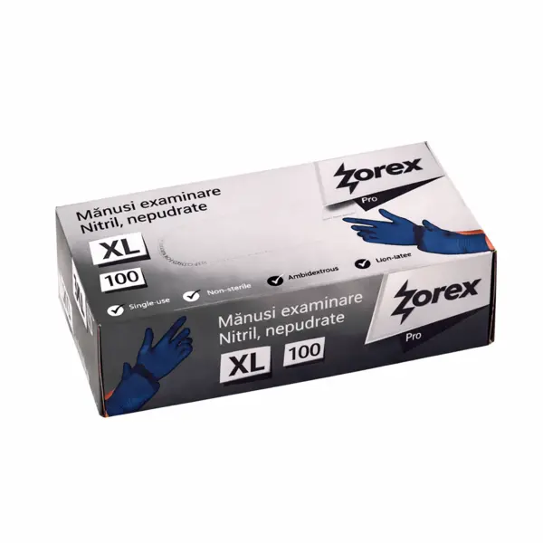 Manusi unica folosinta protectie chimica nitril nepudrat 100 buc Zorex diverse marimi Manusi unica folosinta protectie chimica nitril nepudrat 100 buc Zorex diverse marimi XL