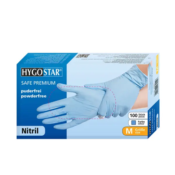 Manusi unica folosinta SAFE PREMIUM - nitril fara pudra - 24 cm - marime M albastru - 100 buc