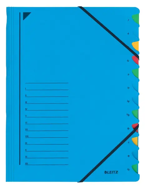 Mapa carton A4 cu elastic 12 separatoare albastru Leitz Mapa carton A4 cu elastic 12 separatoare albastru Leitz