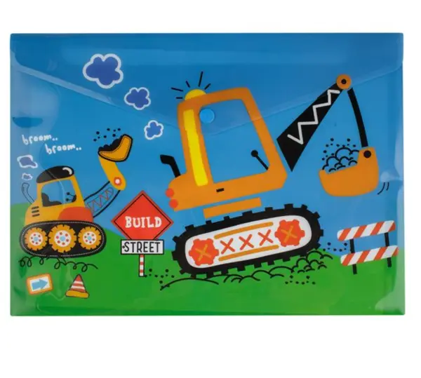 Mapa cu capsa A4, imprimeu vehicule de santier, plastic, 33x24 cm