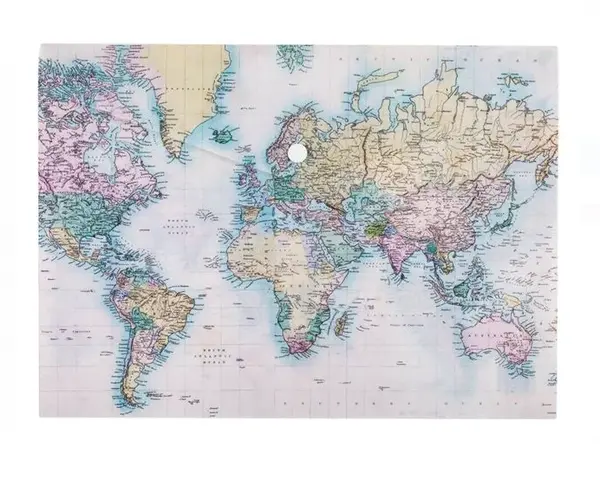 Mapa cu capsa A4, model harta lumii, plastic, 33x24 cm