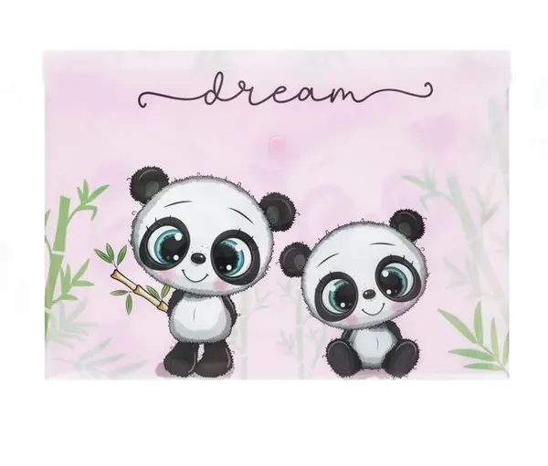 Mapa cu capsa A4, model ursulet panda, plastic, 33x24 cm