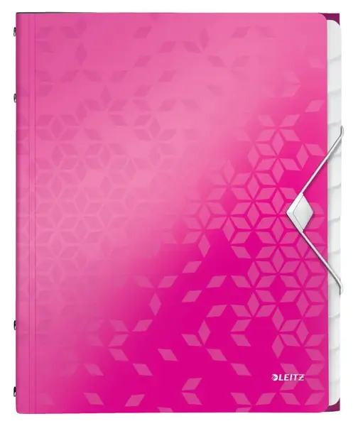 Mapa plastic A4 cu elastic 12 separatoare Leitz WOW roz metalizat