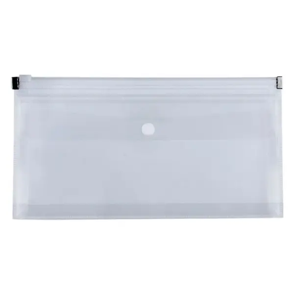 Mapa plastic cu fermoar zip si buzunar cu capsa,transparenta, 26x14 cm
