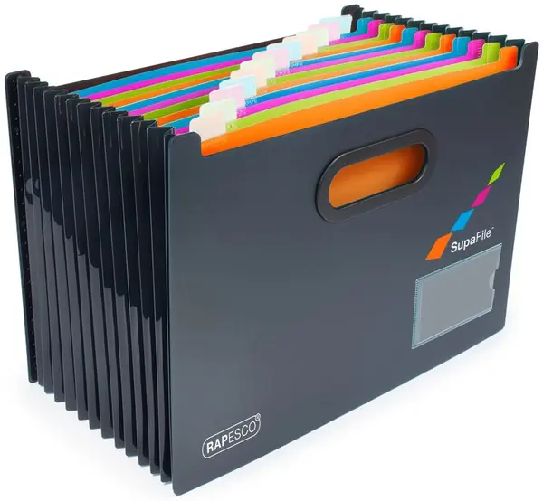 Mapa Rapesco - Supafile, tip acordeon, cu 13 compartimente, neagra