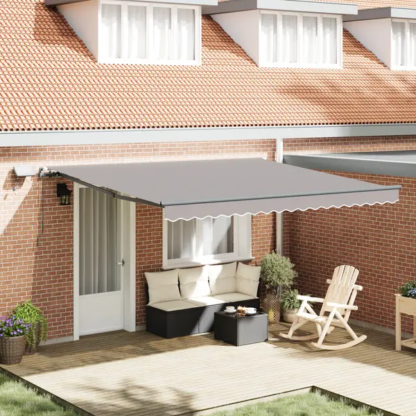 Marchiza manuala retractabila Gossi cu led gri deschis 400x300 cm, material pentru inlocuirea marchizei Gossi pentru cadru de 4x3 m gri deschis