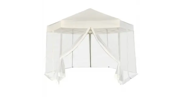Marchiza pliabila hexagonala, 6 pereti, 3,6 x 3,1 m, alb crem