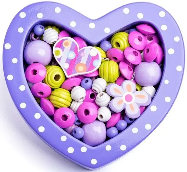Margele de insirat din lemn Woody - Inimioara violet din lemn