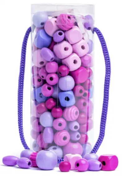 Margele din lemn de insirat Woody - In tub, violet