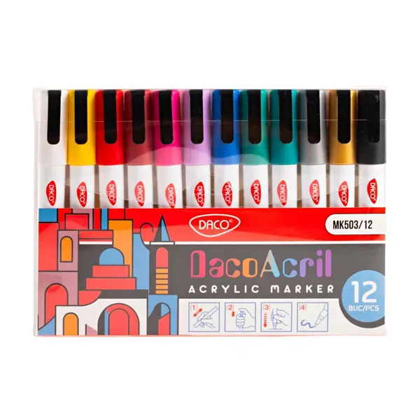 Marker acrilic, MK503, 12buc/set Daco