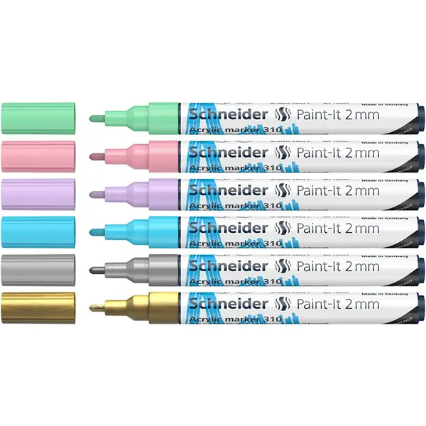 Marker acrilic, varf 2mm, 6buc/set 2, Paint-It 310, Schneider