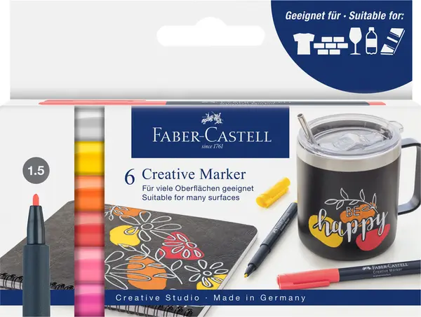 Marker creativ, 6 culori/set, Faber-Castell Summer
