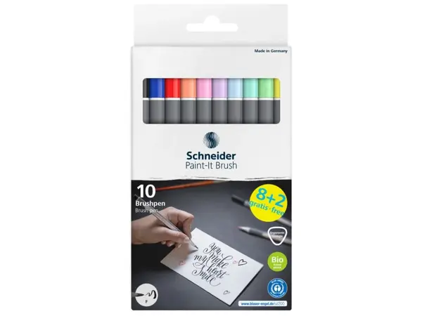 Marker cu varf pensula Paint-It 070 Schneider,cerneala pe baza de apa, varf tip F, 10 culori set
