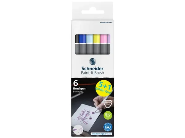 Marker cu varf pensula Paint-It 070 Schneider,cerneala pe baza de apa, varf tip F, 6 culori set