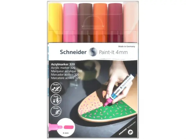 Marker cu vopsea acrilica,culori intense,carf rotund, Paint-It 320 4 mm ,6 bucati set