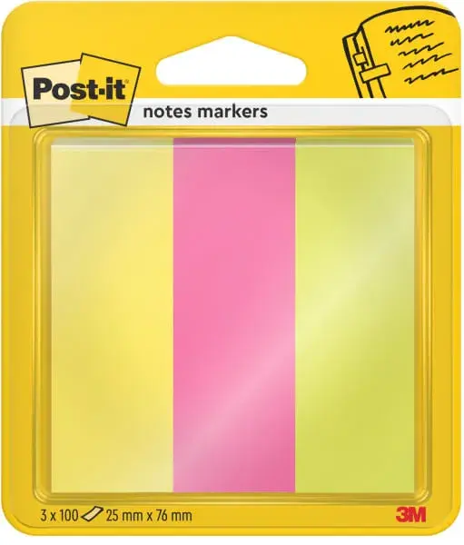 Marker pagina Post-it ® culori neon asortate 25 mm x 76 mm 100 file/bucata 3 bucati/pachet Notite adezive 3M Post- It 25 x 76 mm neon 3 culori