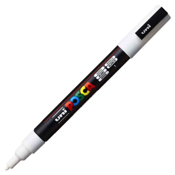 Marker PC-3M Posca cu vopsea pe baza de apa,varf fin, 0.9-1.3 mm,alb