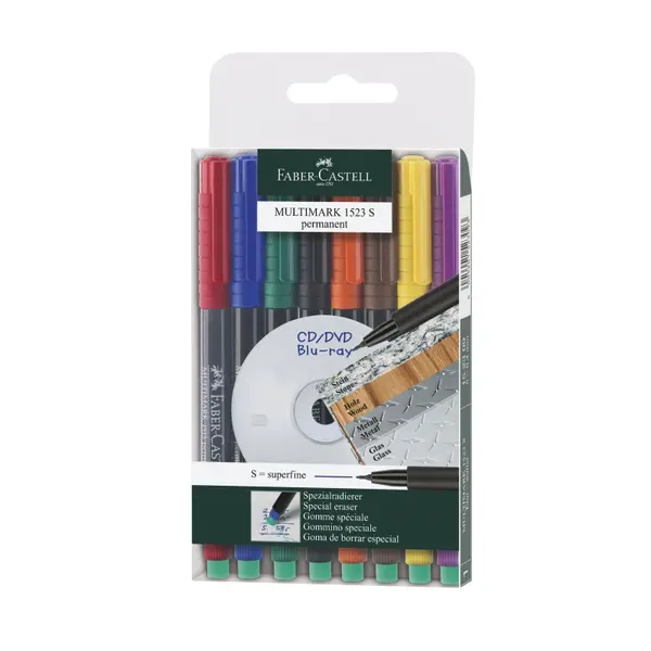 Marker permanent 0.4mm, varf S, 8culori/set, Faber-Castell Multimark