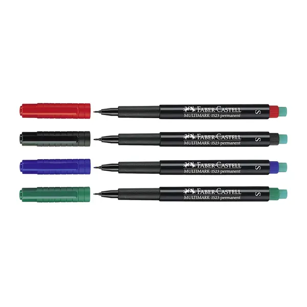 Marker permanent 0.4mm, varf subtire S, 4culori/set, Faber-Castell Multimark