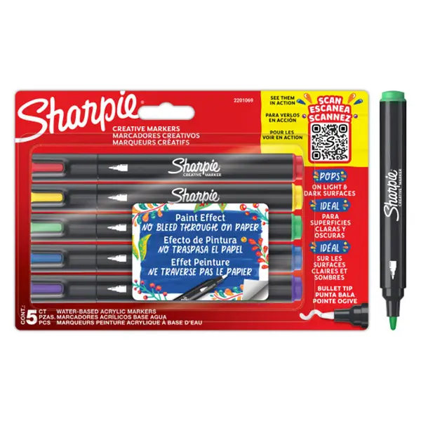 Marker permanent 0.9mm varf rotund, 5culori/set, Sharpie Creativ
